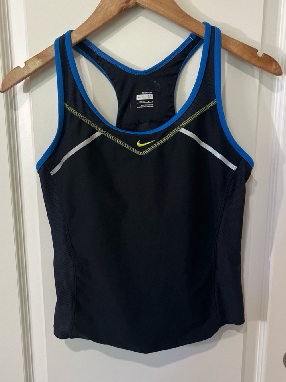 Vintage Nike Women's Black Athletic Tank Top Blue Black Yellow FITDry
